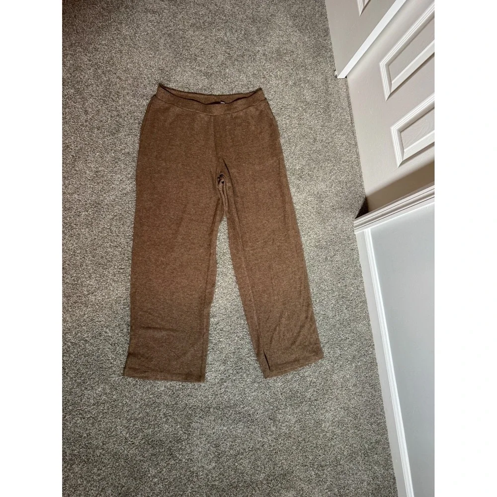 Susan Graver Quiet Luxury Tan Wide Leg Knit Lounge Pants Women's Sz Medium